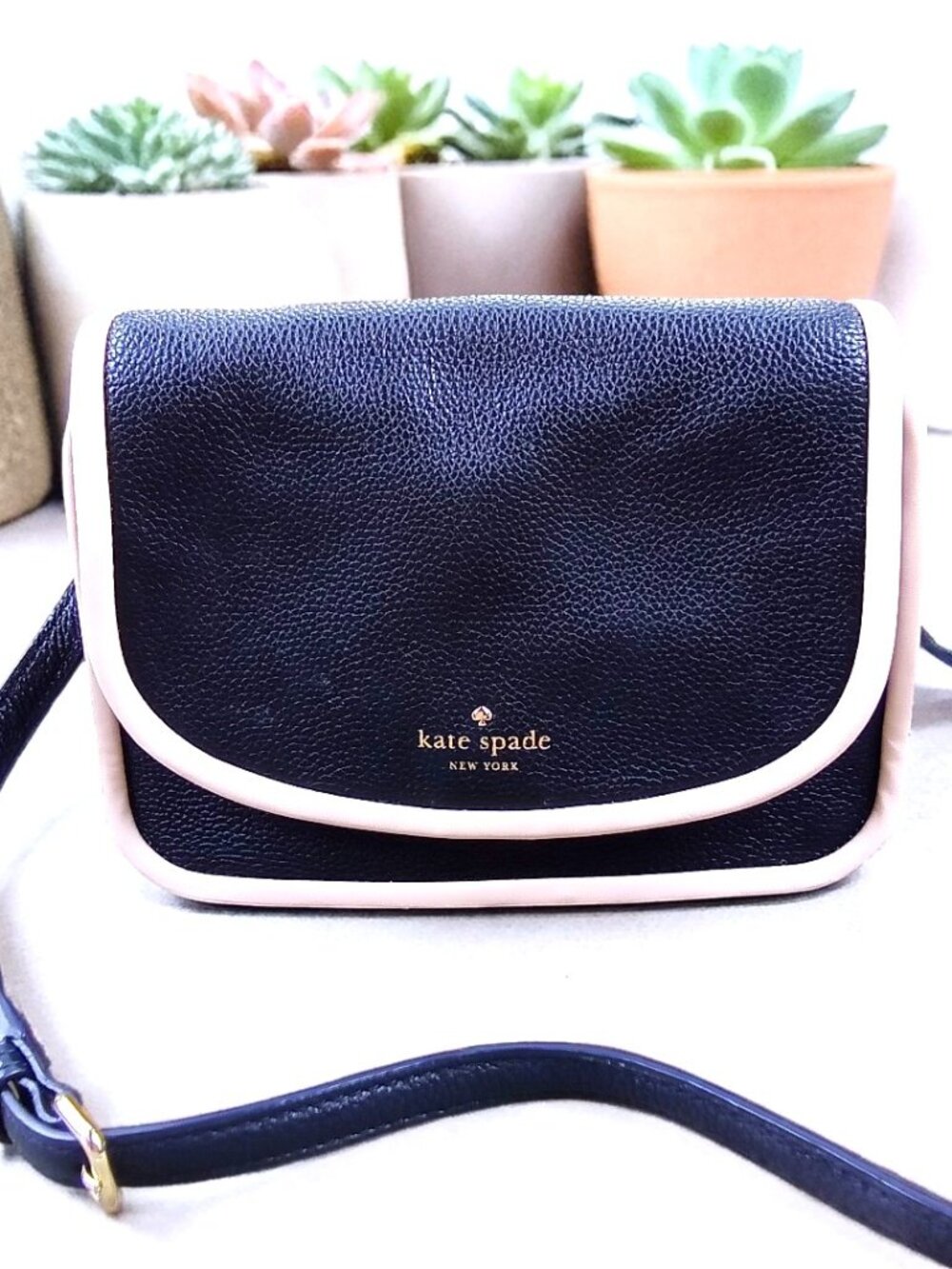 Kate Spade Blue & Cream Pebble Leather Crossbody